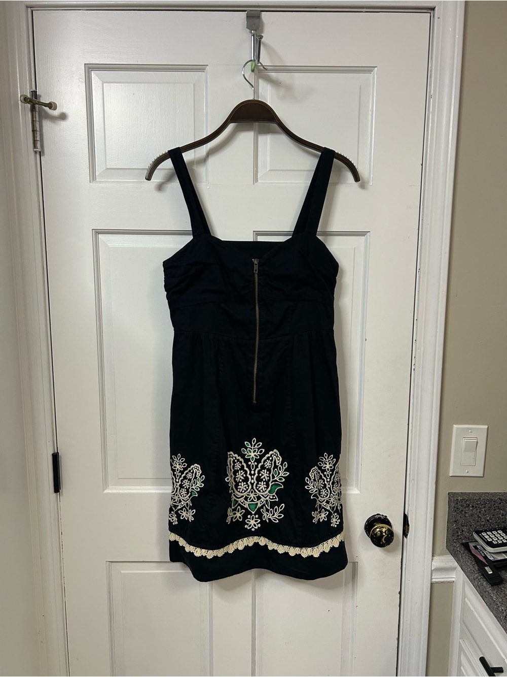 Anthropologie Floreat Black Embroidered Sundress with Front Zip
